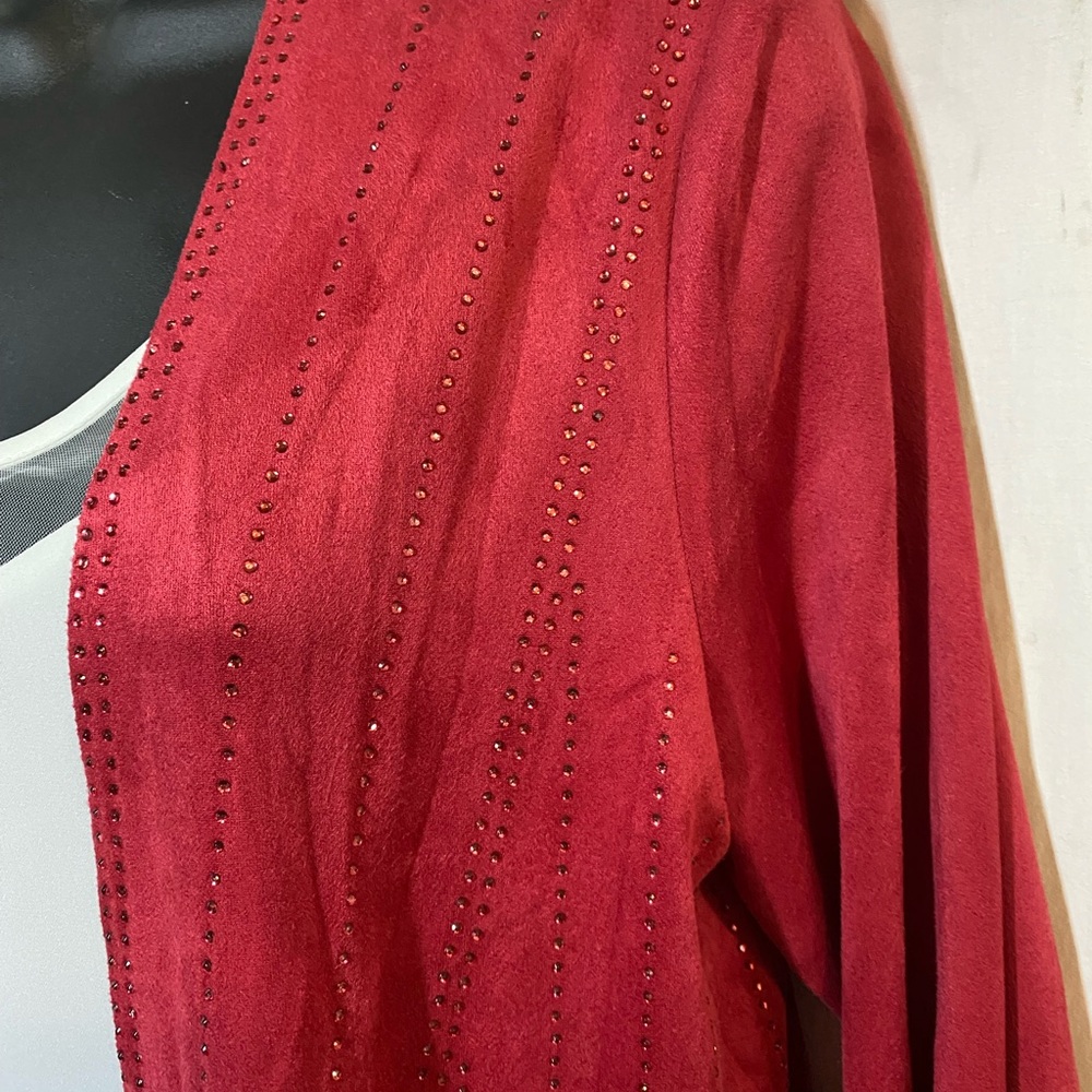 Vocal Open Front Lightweight Red Faux Suede Jacket with matching red bling - Picture 2 of 13